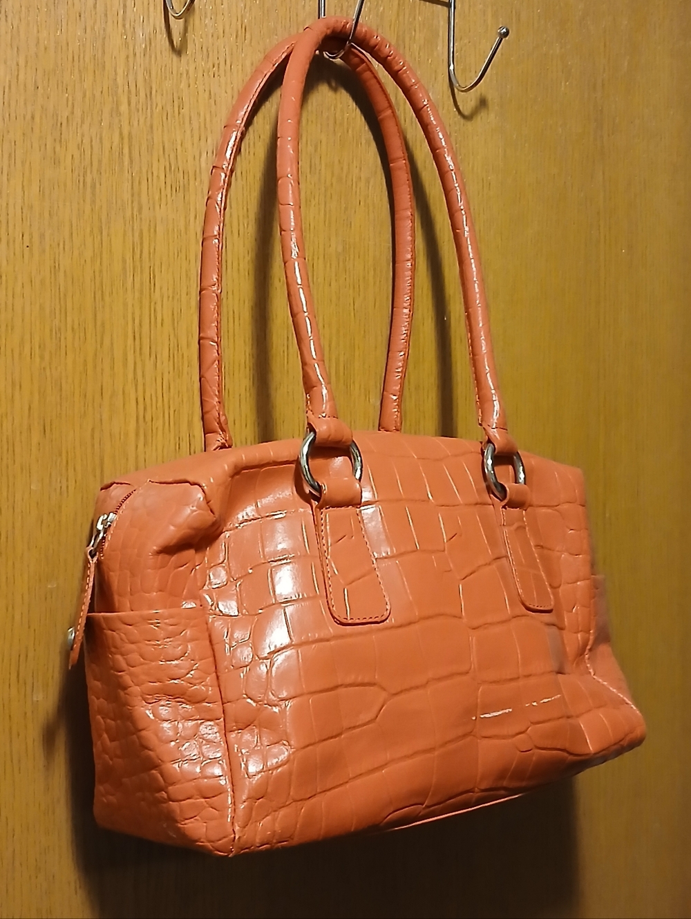 Michael Rome Designs Orange Croco-Embossed Leather Satchel